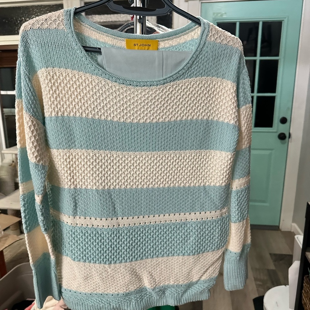 St. John Blue and Cream Crew Neck Jacket